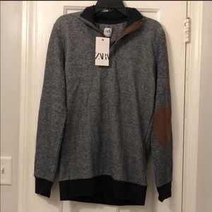Zara Grey High Neck Quarter Zip Sweatshirt Medium